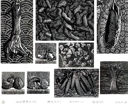 1590486268871866.jpg 8. 作品名称:《四方食事系列》 材料:黑白木刻 尺寸:90x104cm 作者姓名:涂佳欣 学号:201810833503 创作年代:2020.5指导老师:赵岩 .jpg